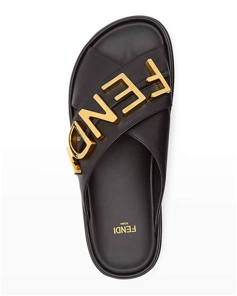 Fendi Logo Letter Crisscross Slide Sandals 